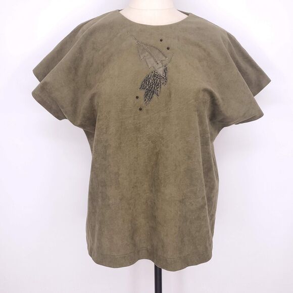 VTG Bead Embroidered Leaf Applique Top Womens 12 Art to Wear Blouse Embellished - Picture 3 of 9
